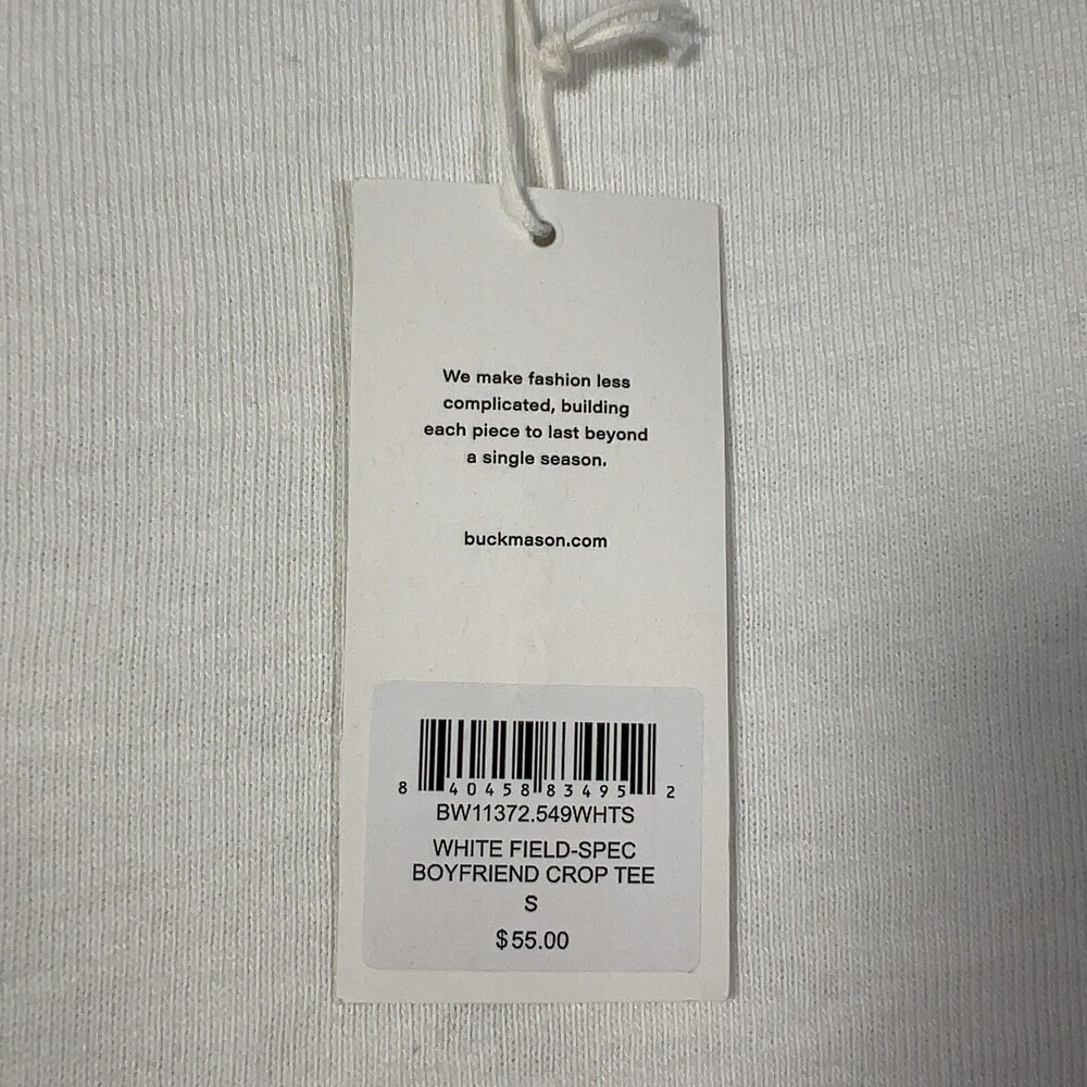 Buck Mason White Field-Spec Boyfriend Crop Tee Womens Sz Small NWI Msrp55 [AF28] - Picture 2 of 16